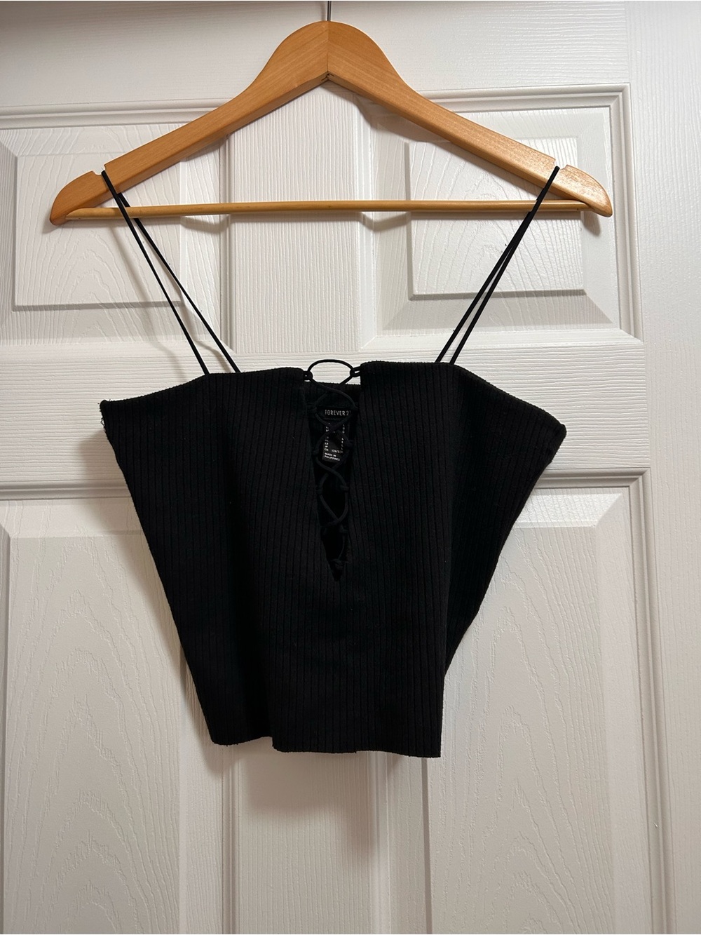 Forever 21 Black Ribbed Lace-Up Cami